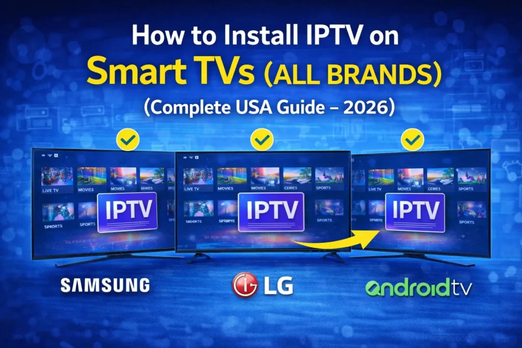 Firestick home screen with the Downloader app icon highlighted, showing how to sideload IPTV apps on Amazon Fire TV